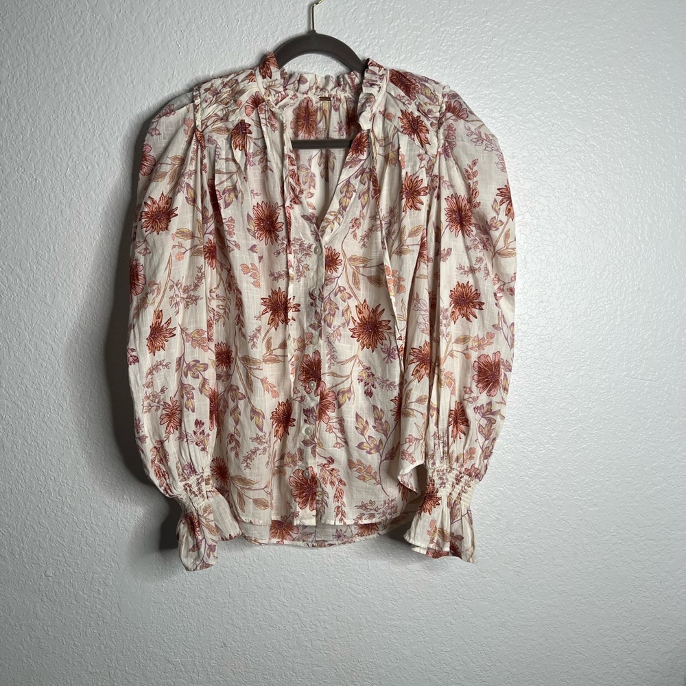 Free People Meant to be Floral Button Up Long Sleeve Blouse Size Medium